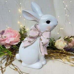 Cupcakes and Cashmere Easter Bunny Pink Rhinstone Bow Easter Decor Figure New